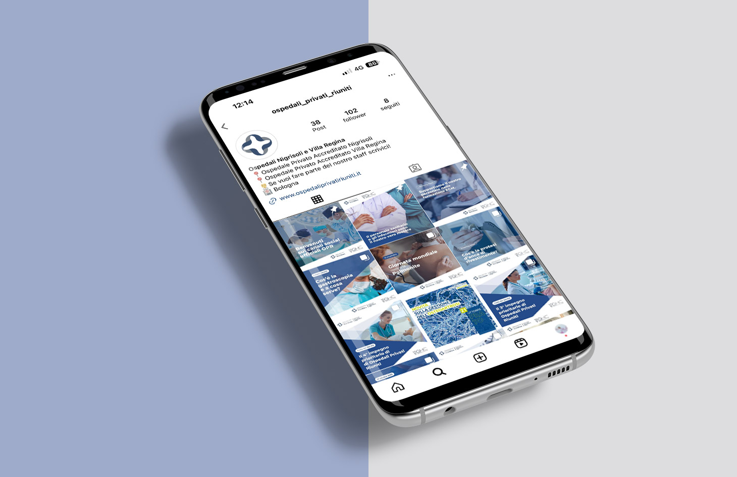 Caso studio marketing sanitario: +732 % fanbase per ospedali privati GHC opr profilo instagram