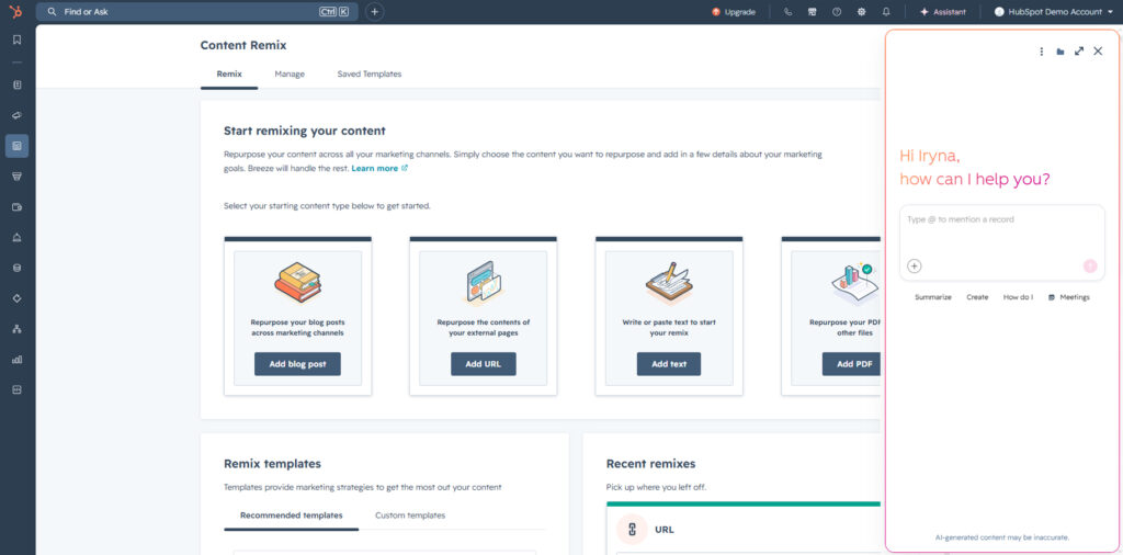 Screenshot del Breeze Assitant HubSpot