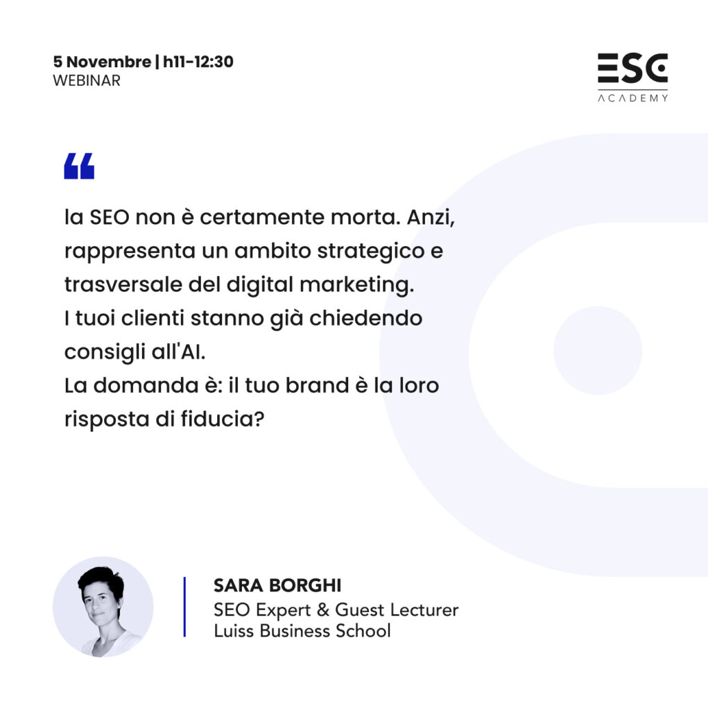 La visibilità online nell’era dell’AI – L’evento live ESC ACADEMY 2025 dedicato ai propri clienti webinar crm 1 2