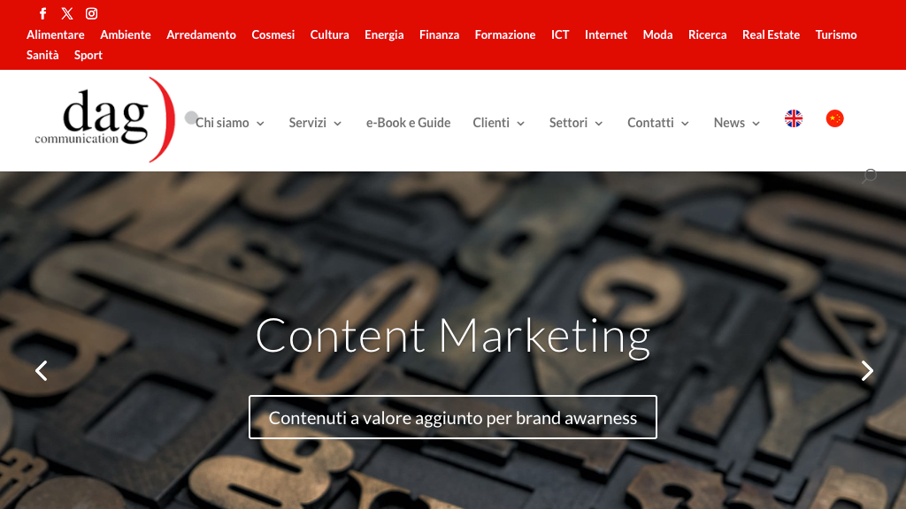 Schermata dell'homepage di DAG Communication