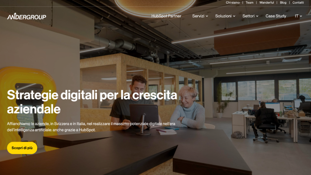 Homepage di Ander Group, consulenza HubSpot e CRM cross-border Italia-Svizzera