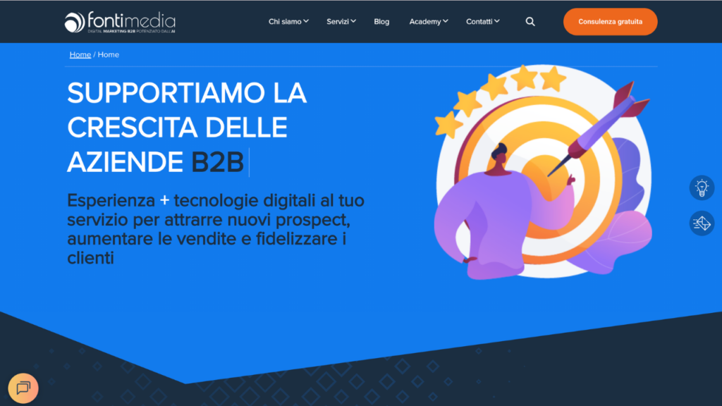 Homepage di Fontimedia, HubSpot Solutions Partner per lead generation B2B in Italia