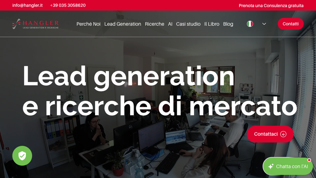 Schermata dell'homepage di Hangler Marketing Advisor