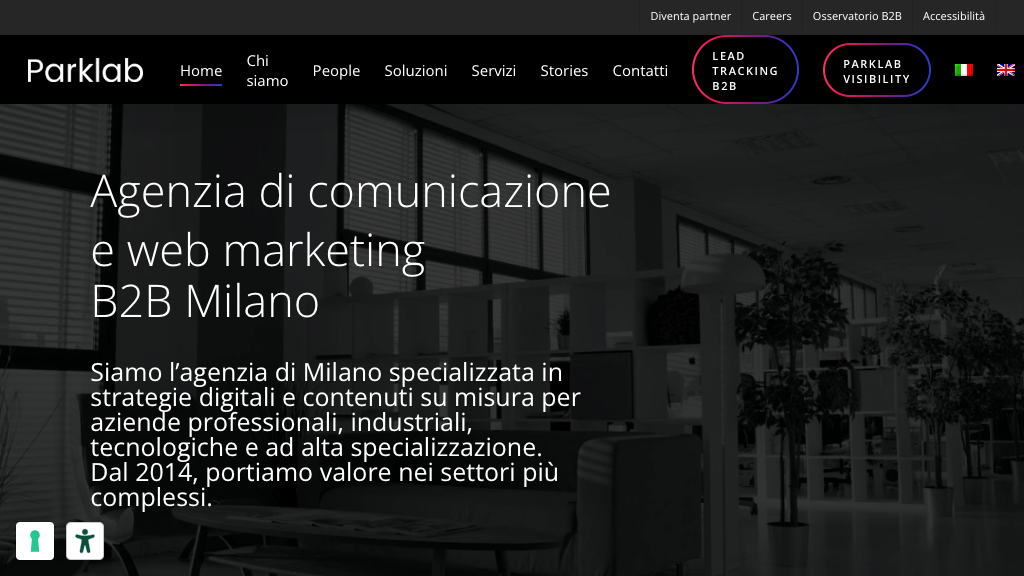 Schermata dell'homepage di Parklab