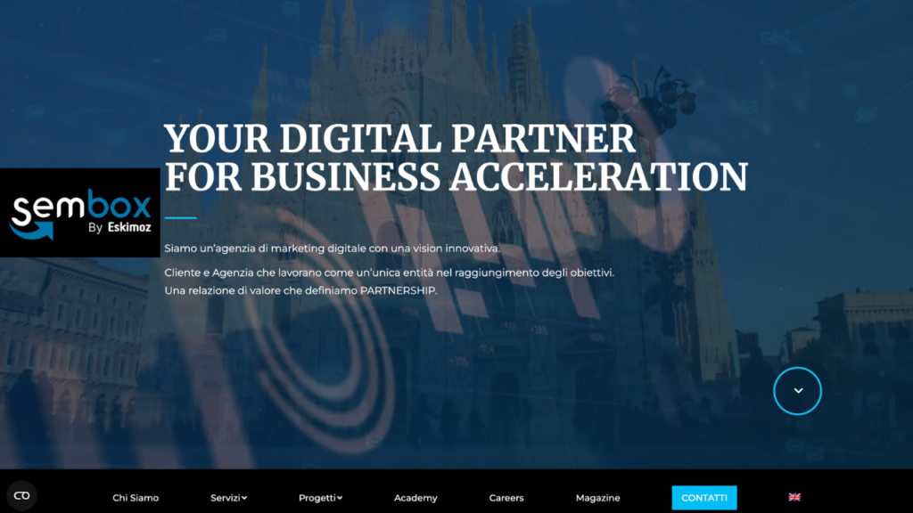 Homepage di Sembox Eskimoz Italia, agenzia di performance marketing B2B e SEO con sede a Milano