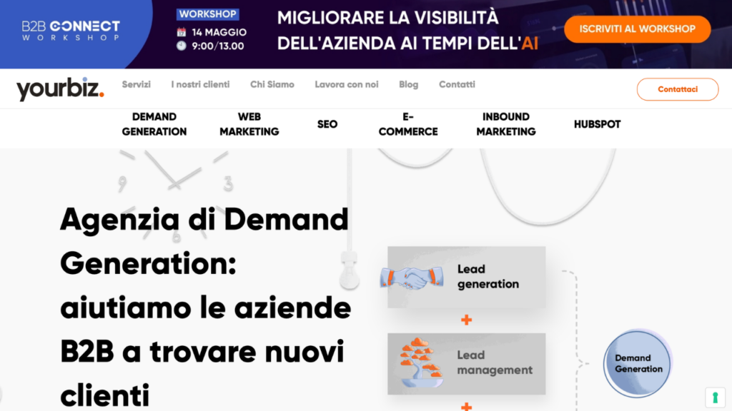 Homepage di Yourbiz, agenzia HubSpot full-funnel di inbound marketing e demand generation B2B
