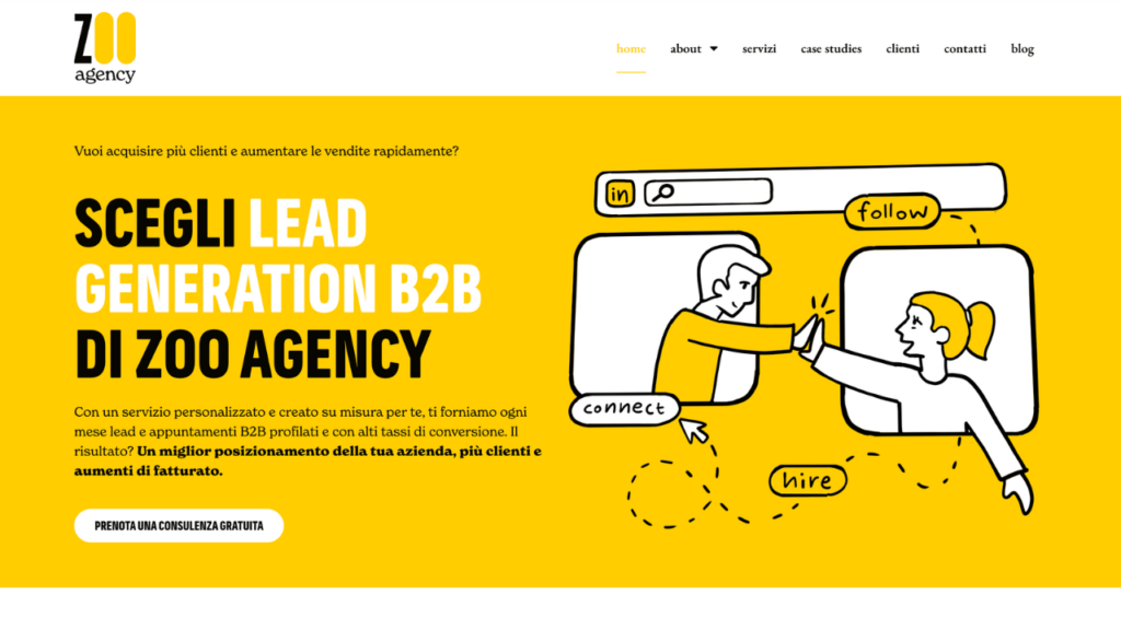 Homepage di Zoo Agency, boutique di lead generation B2B verticale su LinkedIn con sede a Lamezia Terme